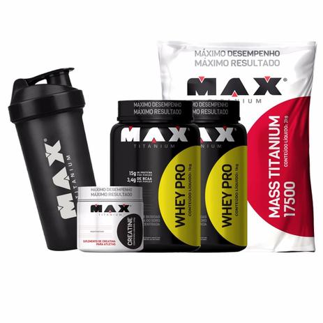 Combo Whey Protein 1kg + Hipercalórico 3kg + Creatina - Max titanium Menor preço em Combo Whey Protein 1kg + Hipercalórico 3kg + Creatina - Max titanium