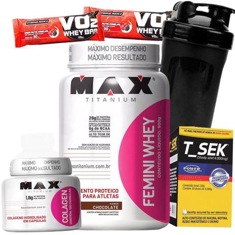 Combo Whey Protein Feminino Femini + Diurético T SEK + Colageno - Max titanium Menor preço em Combo Whey Protein Feminino Femini + Diurético T SEK + Colageno - Max titanium