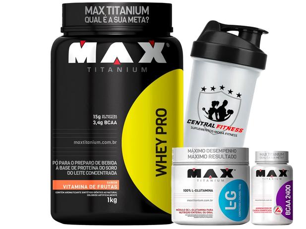 Combo Whey Proten Pro + Glutamina + Bcaa - Max Titanium Menor preço em Combo Whey Proten Pro + Glutamina + Bcaa - Max Titanium