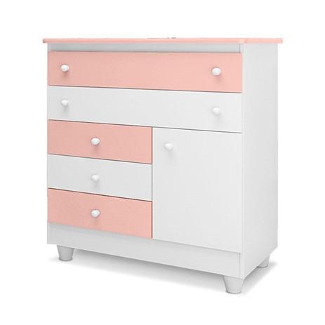 Cômoda 05 Gavetas Adhara 9000 Branco com Rosa - PN Baby Menor preço em Cômoda 05 Gavetas Adhara 9000 Branco com Rosa - PN Baby