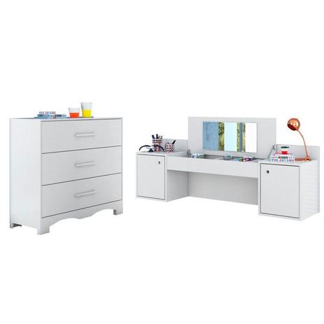 Cômoda 3 Gavetas Florença e Penteadeira Atração Branco - Albatroz Menor preço em Cômoda 3 Gavetas Florença e Penteadeira Atração Branco - Albatroz