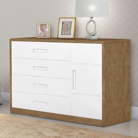 Comoda 4 Gavetas 1 Porta Dominique Planet Baby Amendoa Branco Quarto De Bebe Magazine Luiza