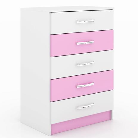 Cômoda 5 Gavetas If05r Rosa/Branco - Evidencia moveis Menor preço em Cômoda 5 Gavetas If05r Rosa/Branco - Evidencia moveis