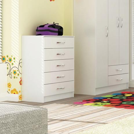 Cômoda 5 Gavetas Maxi Evidência Móveis Branco Menor preço em Cômoda 5 Gavetas Maxi Evidência Móveis Branco