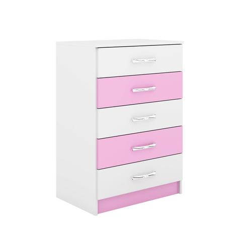 Cômoda 5 Gavetas Rosa E Branca IF05R Evidencia Móveis Menor preço em Cômoda 5 Gavetas Rosa E Branca IF05R Evidencia Móveis
