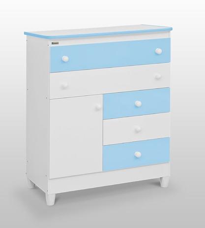 Cômoda Adhara 05 Gavetas Branco/Azul Peternella Menor preço em Cômoda Adhara 05 Gavetas Branco/Azul Peternella