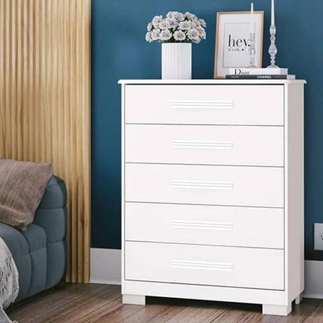 comoda adulto 5 gavetas 100%mdf corrediça telescopica branco fenix Menor preço em comoda adulto 5 gavetas 100%mdf corrediça telescopica branco fenix
