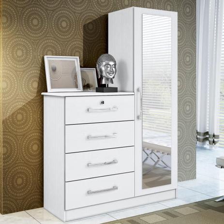 Cômoda Belize Plus 4 Gavetas e Porta Espelho Branco Textura - Albatroz Menor preço em Cômoda Belize Plus 4 Gavetas e Porta Espelho Branco Textura - Albatroz