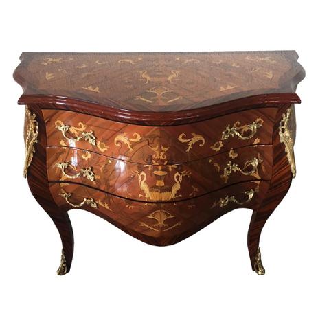 Cômoda Bombê Clássica Luis XV Marchetada 3 Gavetas - Prime home decor Menor preço em Cômoda Bombê Clássica Luis XV Marchetada 3 Gavetas - Prime home decor