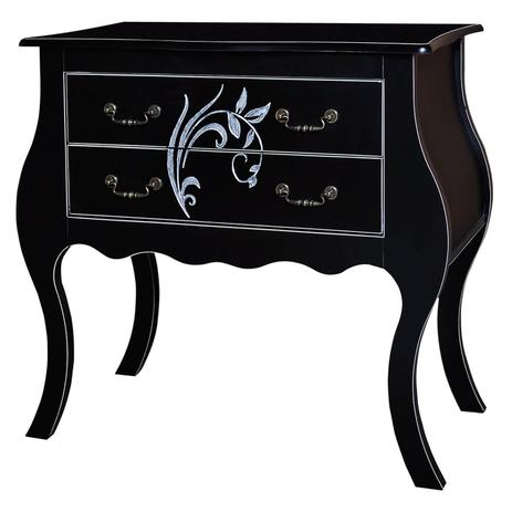 Cômoda Bombê Média Entalhada com 2 Gavetas - Preto Provençal - Modema Menor preço em Cômoda Bombê Média Entalhada com 2 Gavetas - Preto Provençal - Modema