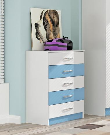Cômoda Branco e Azul 5 Gavetas - Evidência - Evidência móveis Menor preço em Cômoda Branco e Azul 5 Gavetas - Evidência - Evidência móveis