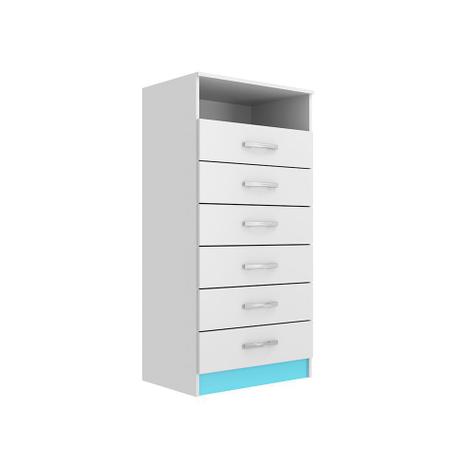 Cômoda Caronte Com 6 Gavetas Branco & Azul Evidência Menor preço em Cômoda Caronte Com 6 Gavetas Branco & Azul Evidência