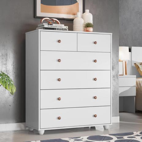 Cômoda Casal Vittória com 6 Gavetas - Branco - Albatroz Menor preço em Cômoda Casal Vittória com 6 Gavetas - Branco - Albatroz