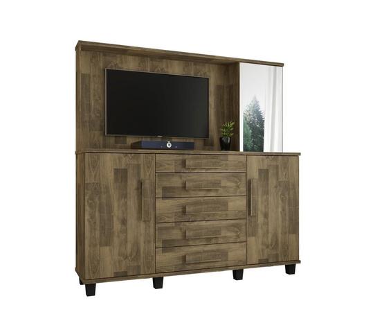Comoda com Painel para TV 42 Polegadas Estrela 2 Portas 5 Gavetas Amadeirado - Rv móveis Menor preço em Comoda com Painel para TV 42 Polegadas Estrela 2 Portas 5 Gavetas Amadeirado - Rv móveis