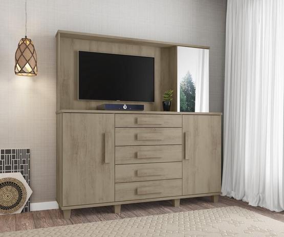 Comoda com Painel para TV 42 Polegadas Estrela 2 Portas 5 Gavetas Niagara - Rv móveis Menor preço em Comoda com Painel para TV 42 Polegadas Estrela 2 Portas 5 Gavetas Niagara - Rv móveis