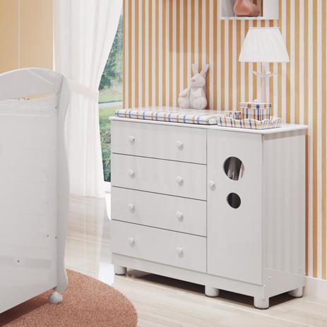 Cômoda de Bebê 1 Porta 4 Gavetas Bolinha Móveis Peroba Branco Brilho Menor preço em Cômoda de Bebê 1 Porta 4 Gavetas Bolinha Móveis Peroba Branco Brilho