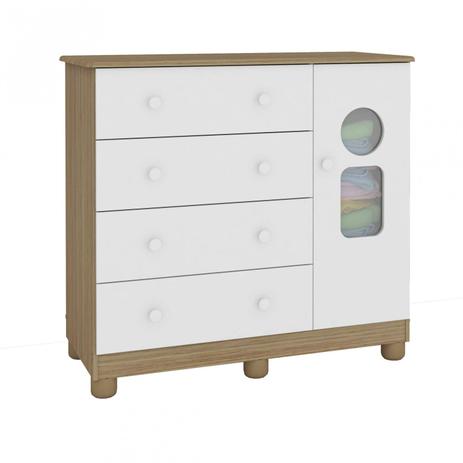 Cômoda de Bebê 1 Porta 4 Gavetas Tedy Móveis Peroba Branco Brilho/Carvalho Menor preço em Cômoda de Bebê 1 Porta 4 Gavetas Tedy Móveis Peroba Branco Brilho/Carvalho