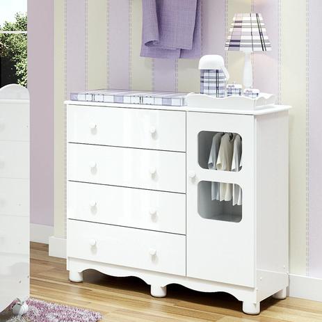 Cômoda de Bebê 1 Porta 4 Gavetas Uli Móveis Peroba Branco Brilho Menor preço em Cômoda de Bebê 1 Porta 4 Gavetas Uli Móveis Peroba Branco Brilho