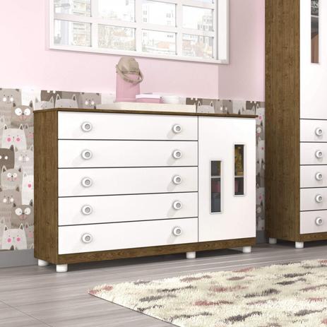 Cômoda de Bebê 1 Porta 5 Gavetas Evolution Tcil Móveis Imbuia Rustic/Neve Menor preço em Cômoda de Bebê 1 Porta 5 Gavetas Evolution Tcil Móveis Imbuia Rustic/Neve