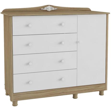 Cômoda de Bebê 1 Porta Lisa 4 Gavetas Elô Branco Fosco/Carvalho - Peroba é boa?