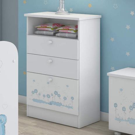 Cômoda de Bebê 2 Gavetas 1 Porta Kids Móveis Serpil Branco/Azul Menor preço em Cômoda de Bebê 2 Gavetas 1 Porta Kids Móveis Serpil Branco/Azul