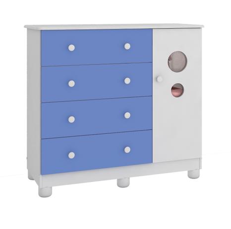 Cômoda de Bebê 4 Gavetas 1 Porta Bolinha Móveis Peroba Branco Brilho/Azul - Moveis peroba Menor preço em Cômoda de Bebê 4 Gavetas 1 Porta Bolinha Móveis Peroba Branco Brilho/Azul - Moveis peroba