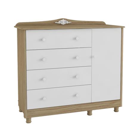 Cômoda de Bebê 4 Gavetas 1 Porta Lisa Elô Móveis Peroba Branco Fosco/Carvalho - Moveis peroba é boa?