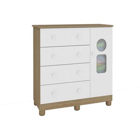 Cômoda de Bebê 4 Gavetas 1 Porta Tedy Branco Brilho/Carvalho - Peroba é boa?