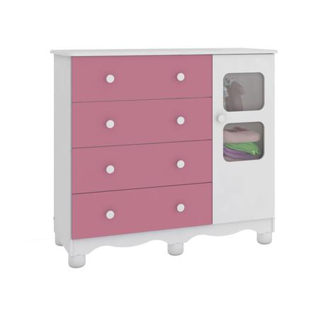 Cômoda de Bebê 4 Gavetas 1 Porta Uli Móveis Peroba Branco Brilho/Rosa - Moveis peroba é boa?