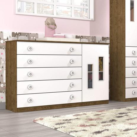 Cômoda de Bebê 5 Gavetas 1 Porta Evolution Tcil Móveis Imbuia Rustic/Neve é boa?