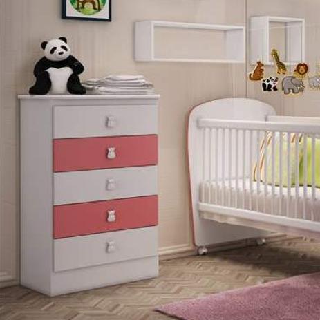Cômoda de Bebê 5 Gavetas Móveis Percasa Branco/Rosa Menor preço em Cômoda de Bebê 5 Gavetas Móveis Percasa Branco/Rosa