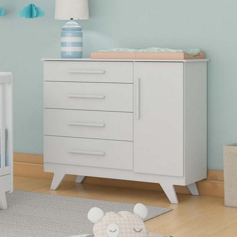 Cômoda de Bebê Retrô Branco, 1 Porta, 4 Gavetas, 100% Mdf Peroba - Móveis Peroba Menor preço em Cômoda de Bebê Retrô Branco, 1 Porta, 4 Gavetas, 100% Mdf Peroba - Móveis Peroba