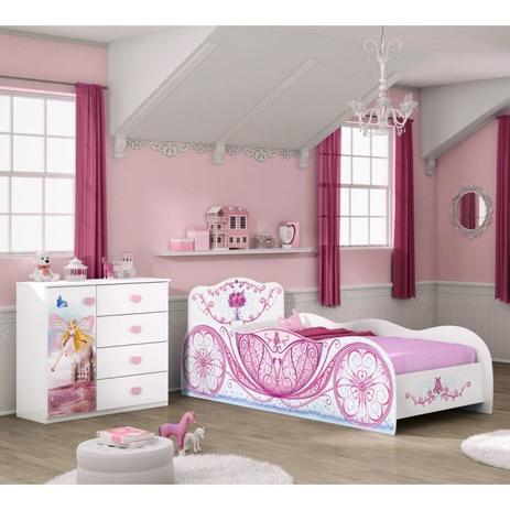 Comoda e Cama Carruagem Infantil Branco Rosa Moveis Estrela - M estrela Menor preço em Comoda e Cama Carruagem Infantil Branco Rosa Moveis Estrela - M estrela