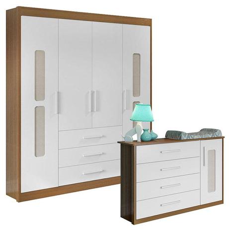 Cômoda e Guarda Roupa Infantil Doçura Premium Branco Acetinado Almendra - Móveis Estrela - Moveis estrela Menor preço em Cômoda e Guarda Roupa Infantil Doçura Premium Branco Acetinado Almendra - Móveis Estrela - Moveis estrela