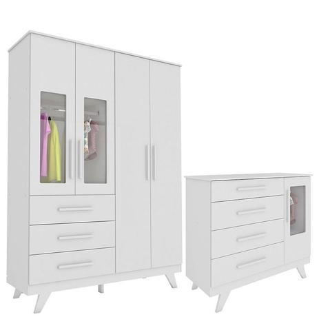 Cômoda e Guarda Roupa Infantil Retrô Branco Brilho - Peroba Móveis Menor preço em Cômoda e Guarda Roupa Infantil Retrô Branco Brilho - Peroba Móveis