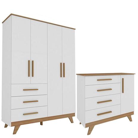 Cômoda e Guarda Roupa Infantil Retrô Liso Branco Brilho Carvalho - Peroba Móveis Menor preço em Cômoda e Guarda Roupa Infantil Retrô Liso Branco Brilho Carvalho - Peroba Móveis