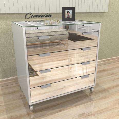 Comoda Espelhada Moderna Portajoia Tampo Vidro Branco Com05 - BRANCO BRILHANTE - Camarim móveis Menor preço em Comoda Espelhada Moderna Portajoia Tampo Vidro Branco Com05 - BRANCO BRILHANTE - Camarim móveis