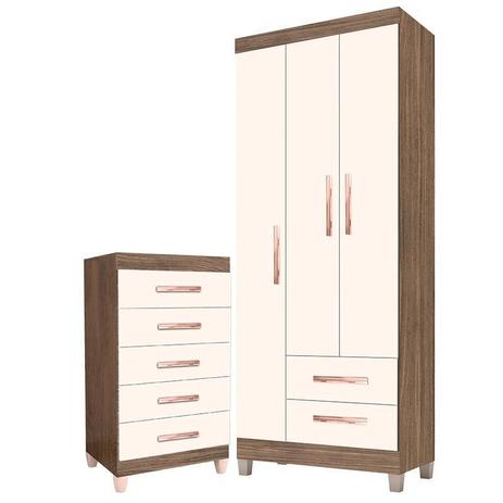 Cômoda Gaveteiro Cannes e Guarda Roupa Modena 3 Portas Teka Champanhe Incorplac Menor preço em Cômoda Gaveteiro Cannes e Guarda Roupa Modena 3 Portas Teka Champanhe Incorplac