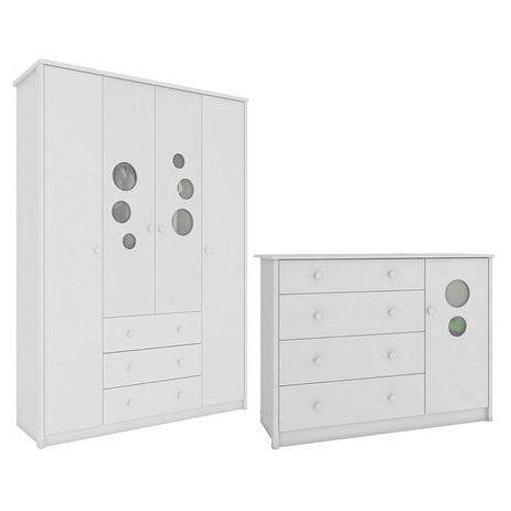 Comoda Infantil 1 Porta e Guarda Roupa 4 Portas Lipe Branco Brilho - Peroba Móveis Menor preço em Comoda Infantil 1 Porta e Guarda Roupa 4 Portas Lipe Branco Brilho - Peroba Móveis