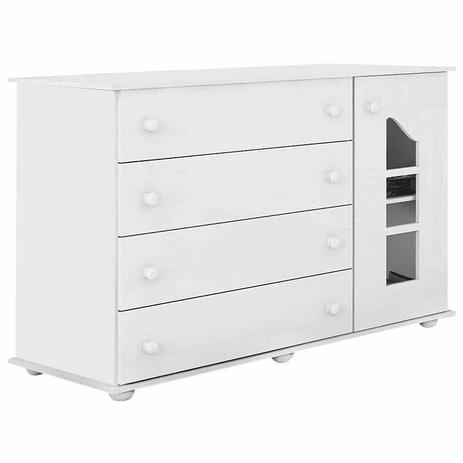 Cômoda Infantil 100 MDF 4 Gavetas 1 Porta Branca Brilho - Clik Baby Menor preço em Cômoda Infantil 100 MDF 4 Gavetas 1 Porta Branca Brilho - Clik Baby