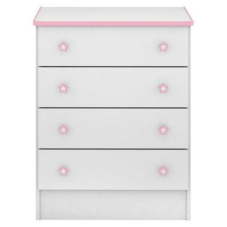 Cômoda Infantil 103 Doce Sonho Branco Rosa Brilho - Qmovi Menor preço em Cômoda Infantil 103 Doce Sonho Branco Rosa Brilho - Qmovi