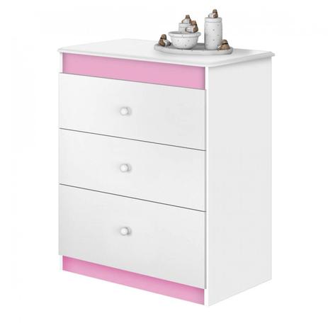 Cômoda Infantil 3 Gavetas Catatau JA Móveis Branco/Rosa Menor preço em Cômoda Infantil 3 Gavetas Catatau JA Móveis Branco/Rosa