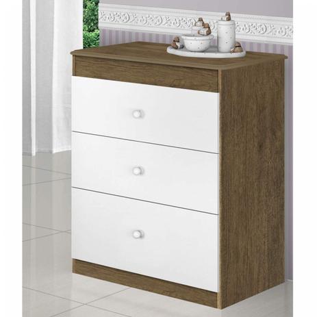 Cômoda Infantil 3 Gavetas Catatau JA Móveis Jequitiba/Branco Menor preço em Cômoda Infantil 3 Gavetas Catatau JA Móveis Jequitiba/Branco