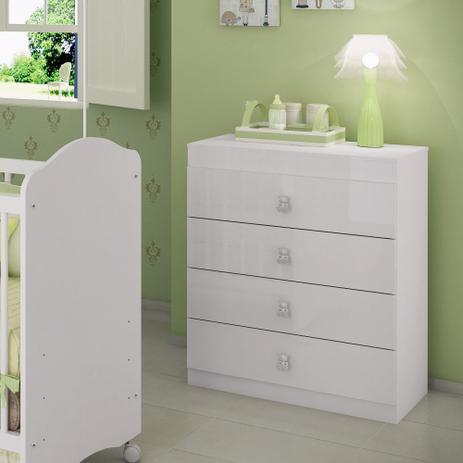 Cômoda Infantil 4 Gavetas com Puxadores de Ursinhos Satriani - Pintura UV - Flex Branco Brilho - Estrela Menor preço em Cômoda Infantil 4 Gavetas com Puxadores de Ursinhos Satriani - Pintura UV - Flex Branco Brilho - Estrela