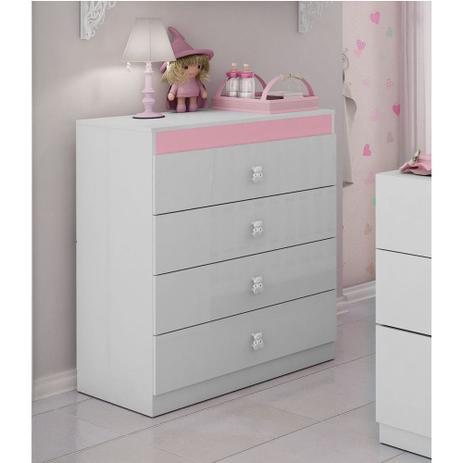 Cômoda Infantil 4 Gavetas com Puxadores de Ursinhos Satriani - Pintura UV - Flex Branco Brilho/Rosa - Estrela Menor preço em Cômoda Infantil 4 Gavetas com Puxadores de Ursinhos Satriani - Pintura UV - Flex Branco Brilho/Rosa - Estrela