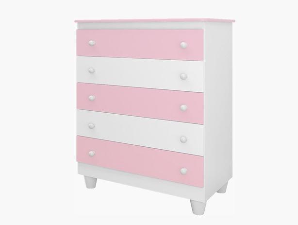 Comoda Infantil 5 Gavetas Vitoria Branco / Rosa - Peternella Menor preço em Comoda Infantil 5 Gavetas Vitoria Branco / Rosa - Peternella