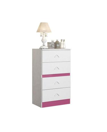 Comoda Infantil Cairo 4 Gavetas Branco e Rosa Flex - Atualle móveis Menor preço em Comoda Infantil Cairo 4 Gavetas Branco e Rosa Flex - Atualle móveis