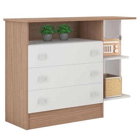 Cômoda Infantil com Nicho Doce Sonho 104 Carvalho Branco Brilho Qmovi Menor preço em Cômoda Infantil com Nicho Doce Sonho 104 Carvalho Branco Brilho Qmovi