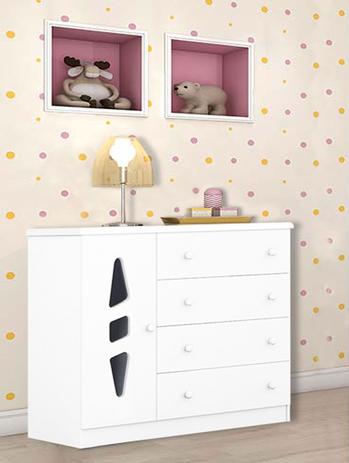 Comoda Infantil Criança 1 Porta 4 Gavetas Iris Cor Branca - Ja moveis Menor preço em Comoda Infantil Criança 1 Porta 4 Gavetas Iris Cor Branca - Ja moveis