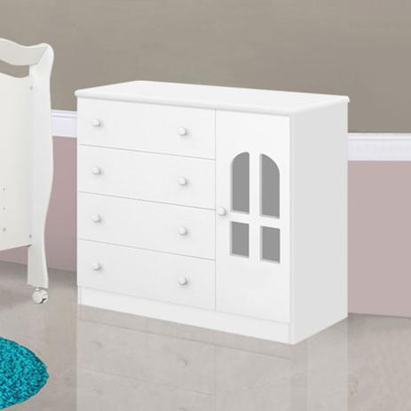 Comoda Infantil Criança 4 Gavetas 1 Porta Alvin - Ja moveis Menor preço em Comoda Infantil Criança 4 Gavetas 1 Porta Alvin - Ja moveis